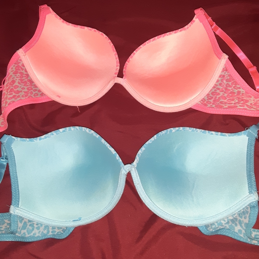 Aeropostale sky blue & neon orange bras